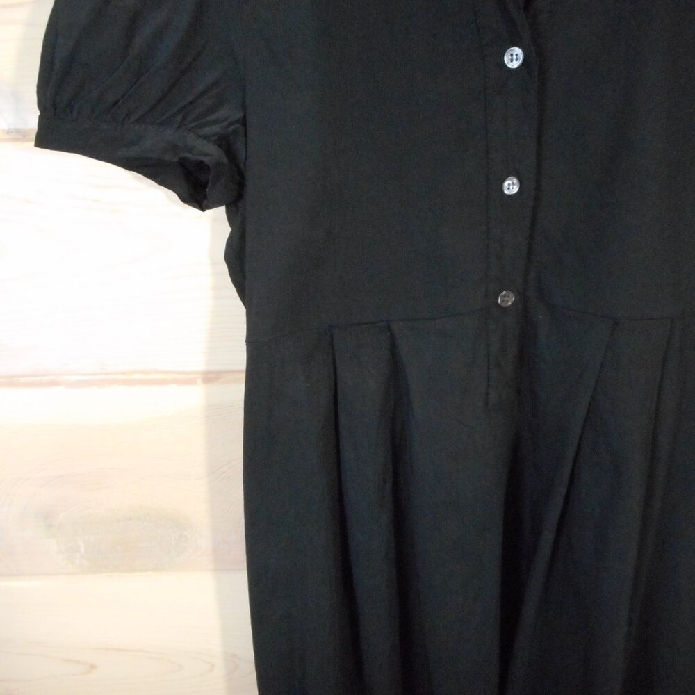 Theory Size 8 Bubble Hem Dress Short Sleeve 1/2 Button Solid Black Linen Blend - Picture 4 of 8